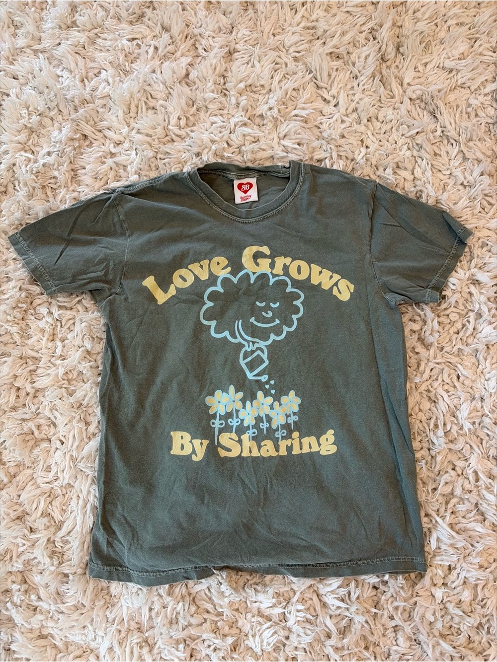 Love Grows By Sharing Graphic Tee - Olive Green